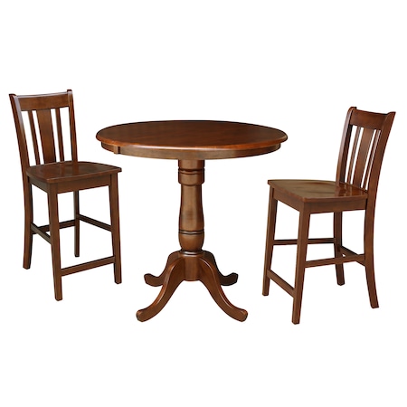 International Concepts Round 36 in Rd Top Ped Ext Table, 12 in Leaf And 2 San Remo RTA Stools, Espresso, 36 in W, 48 in L K581-36RXT-6B-S102-2